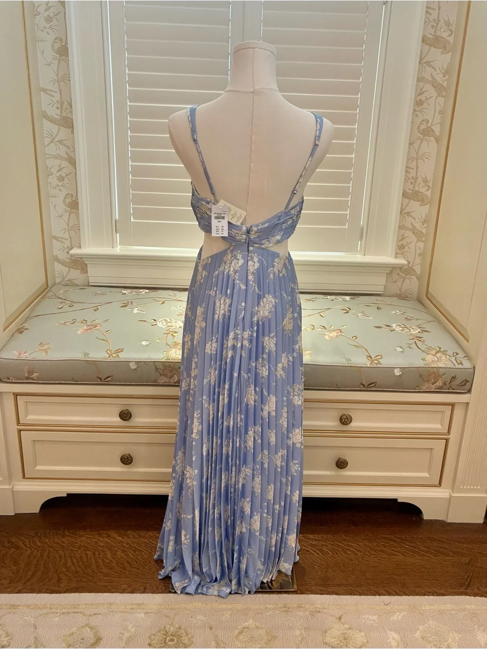 NWT Abercrombie & Fitch Light Blue Floral Pleated Maxi Dress, Adjustable Straps